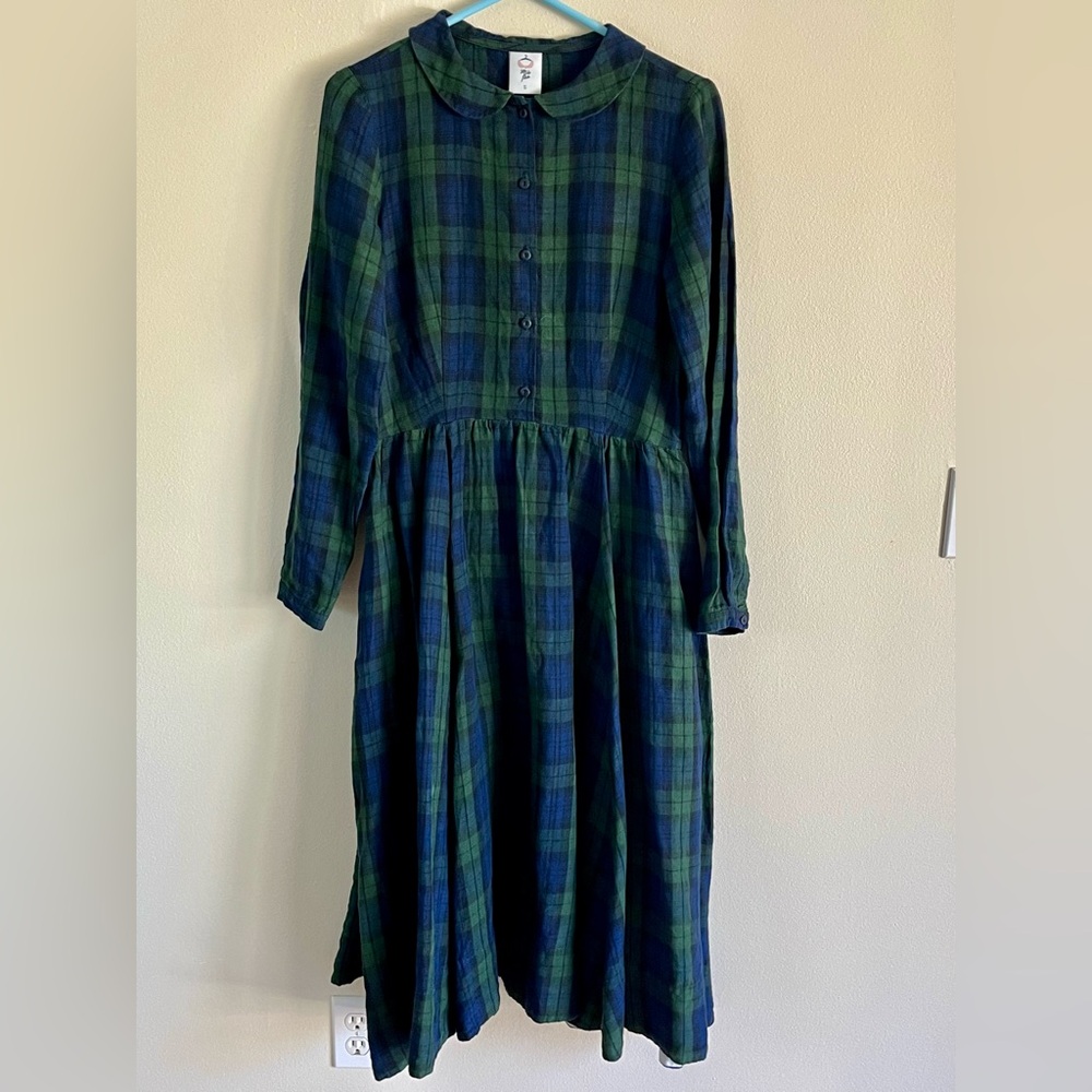 Gorgeous blue & green plaid tartan long sleeve dress. Hand made in Lithuania. - Picture 2 of 8